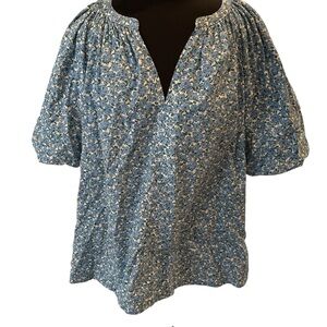 Lane Bryant Blue and White Puff Sleeve Blouse